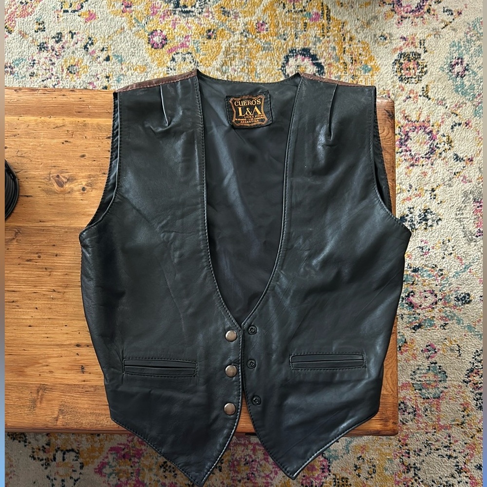 Black Leather and Silk Vest - Made in Argentina.